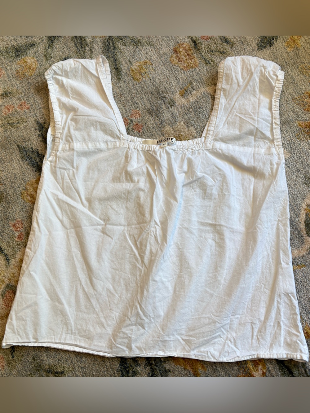 Hache White Square Neck Cotton Tank Top